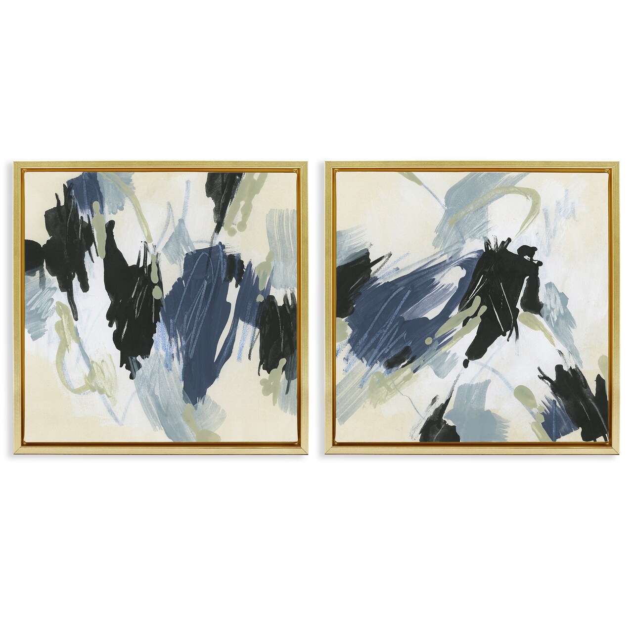 Stupell Industries Muted Blue Green Abstract Patches 2 pc Framed Floater Canvas Wall Art Set Design by June Erica Vess